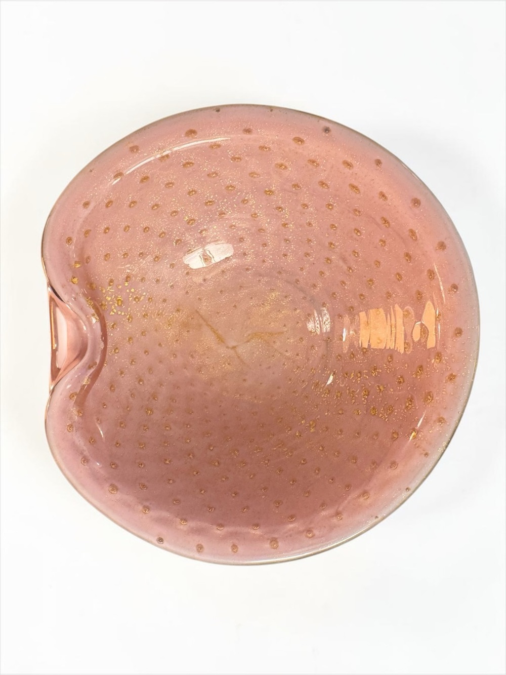 Vintage Murano Alfredo Barbini Bullicante Glass Bowl Hand Blown Pink Gold